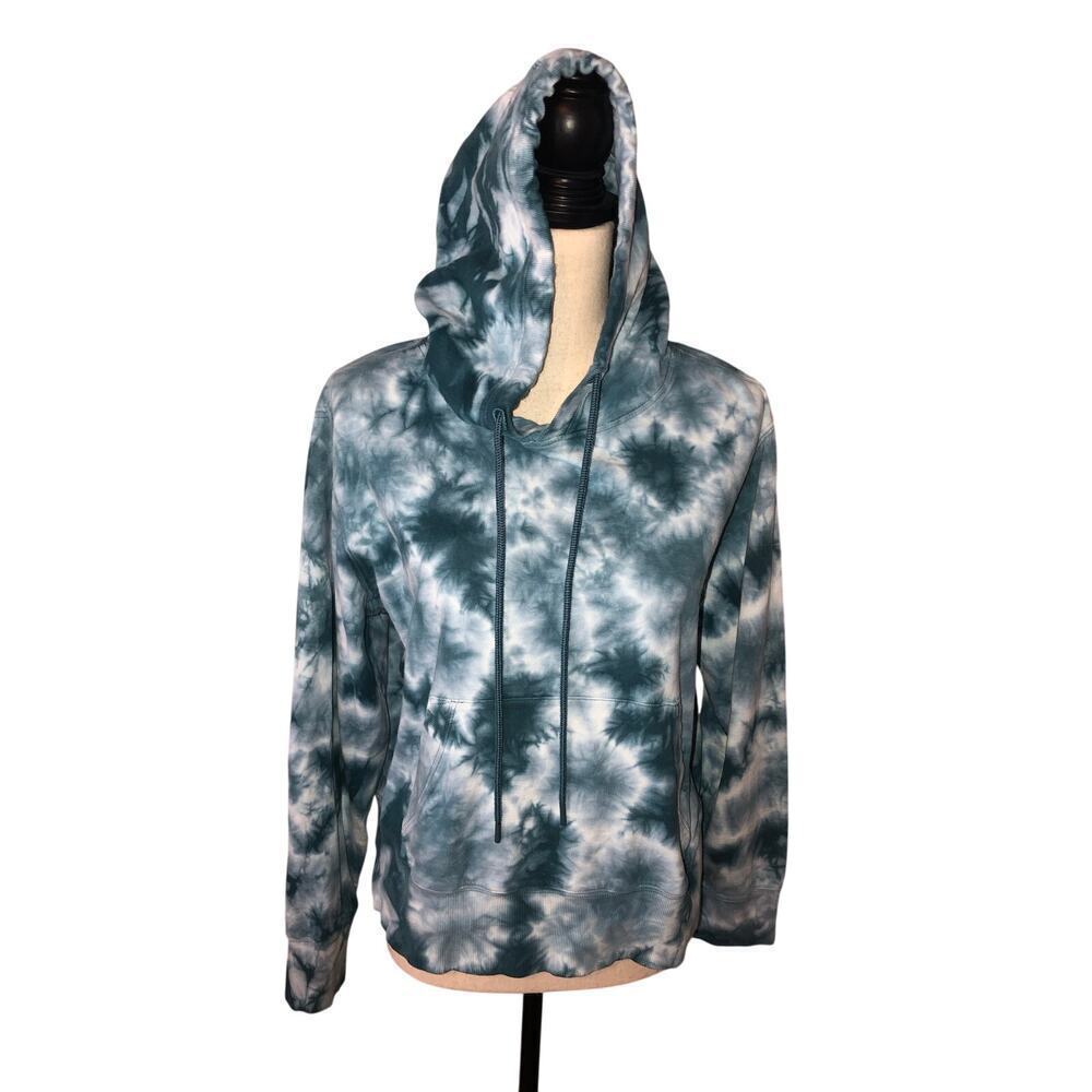 Athleta Cropped Hoodie Size 1X Plus Teal Blue Green Kangaroo Pocket Sporty Spice